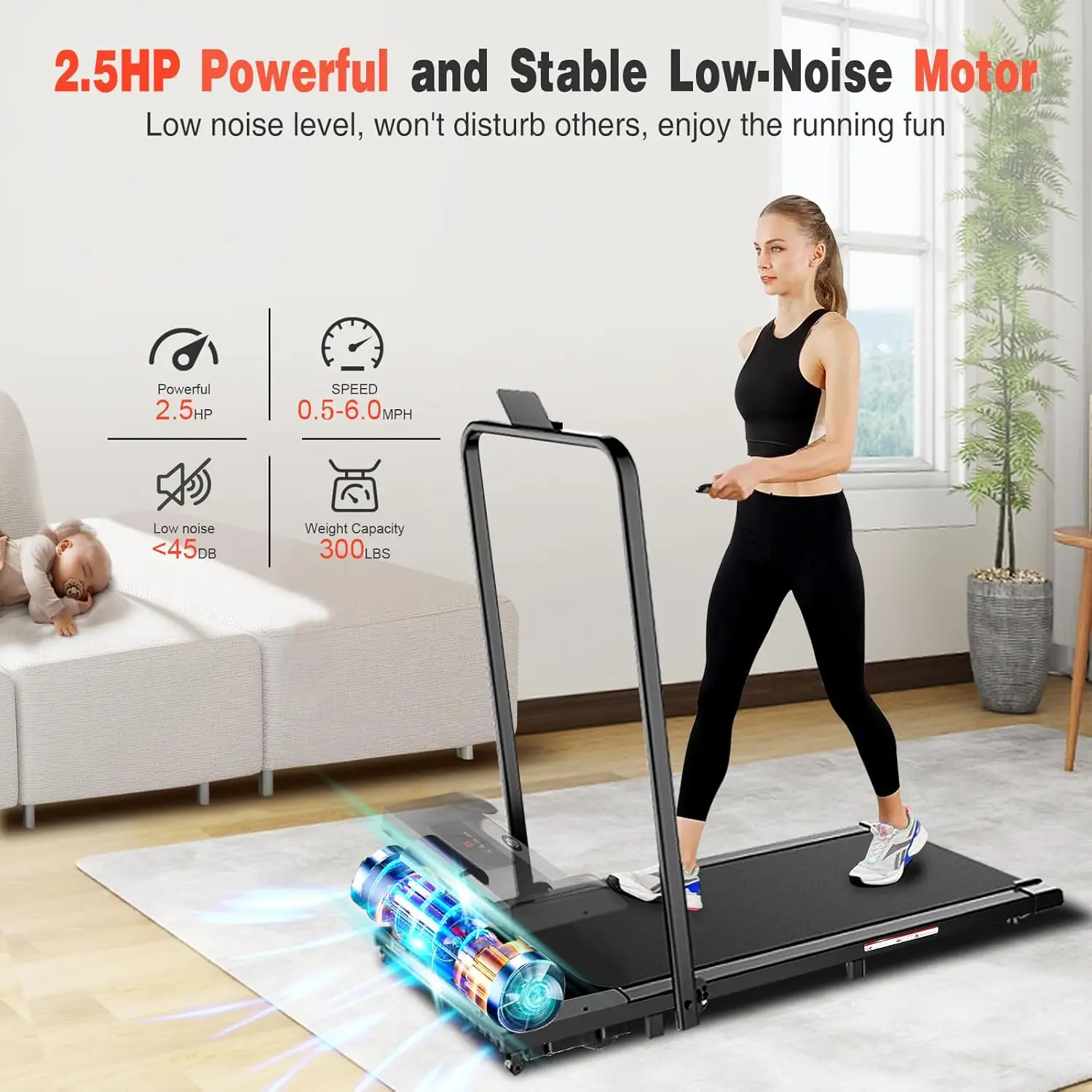 Walking Pad Treadmill, Foldable with Handle Bar, 2.5HP Portable Folding Treadmill with Remote Control, 2 in 1 Under