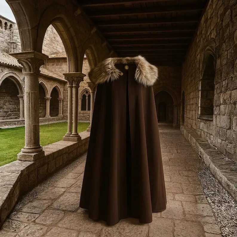 Mittelalterliche Herrenmode Keltischer Wikinger Retro Umhang Mantel Vintage Ranger Gothic Stil Pelzkragen Umhang Mann Frauen Halloween Kostüm