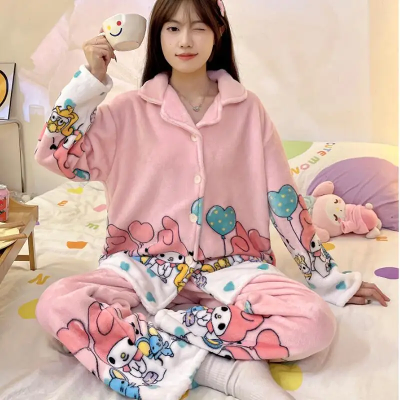 

Women's Autumn and Winter Kawaii Thick Warm Sleepwear Student Pochacco Cartoon Anime Long Sleeved Pants Comfort Home Clothing