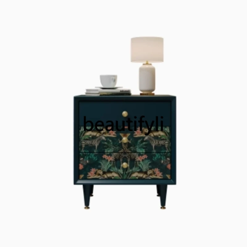 

French retro painted corner table living room sofa side cabinet small coffee table household solid wood hand-painted furniture