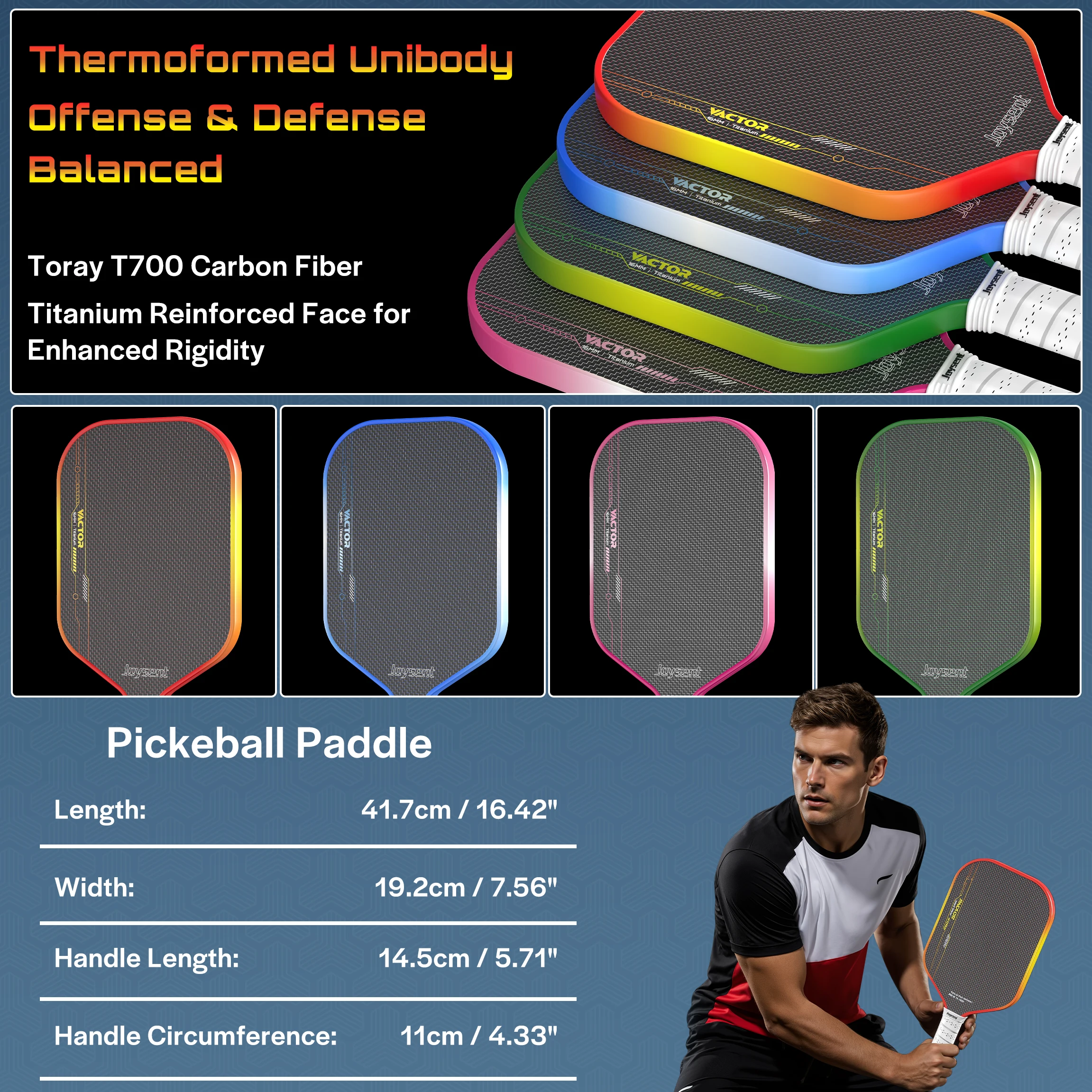 Joysent EPP-Schaumkern-Pickleball-Schläger mit Titan-Kohlefaser-Texturoberfläche, 16 mm Pickleball-Schläger für Spin-Kontrolle und Power – Detail 7