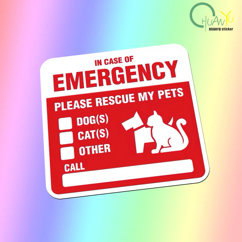 15cmx15cm DOG CAT EMERGENCY STICKER - Pets Alone Inside Survival Rescue Warning Help