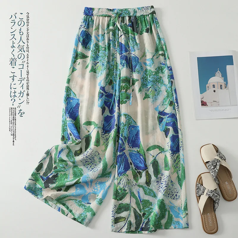 Elegant Loose Wide Leg Pants Nine Points Thin Cotton Trousers Artistic Forest System Summer Fashionable Comfortable Han Hanma