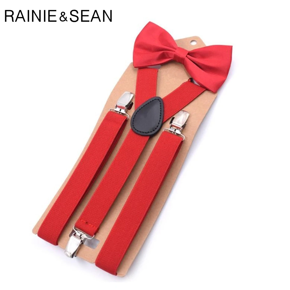 

RAINIE SEAN Bow Suspender Belt Man Women Children Belt For Trouser Wedding Red Leather Dress Braces Wedding Male Pants Strap