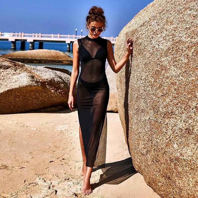 

Summer ladies Women girls regular sexy long dressing up mesh BIKINI Cover Ups Beachwear Swimwear Sun Protection Dress