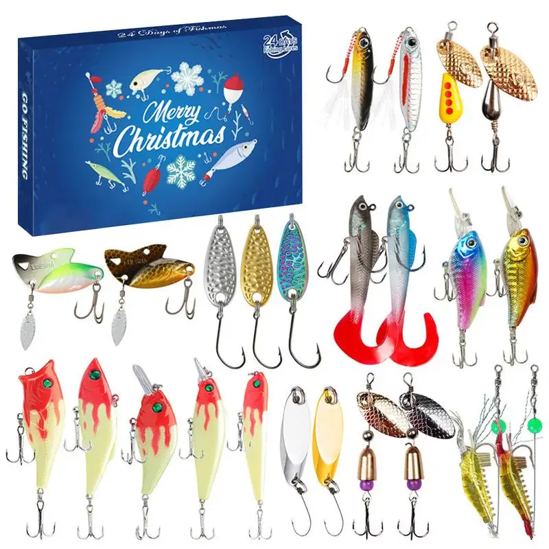 

24pcs Christmas Bass Fishing Lure Advent Calendar Box Bass Fishing Crank Baits Fishing Christmas Gift Box Fishing Tackle