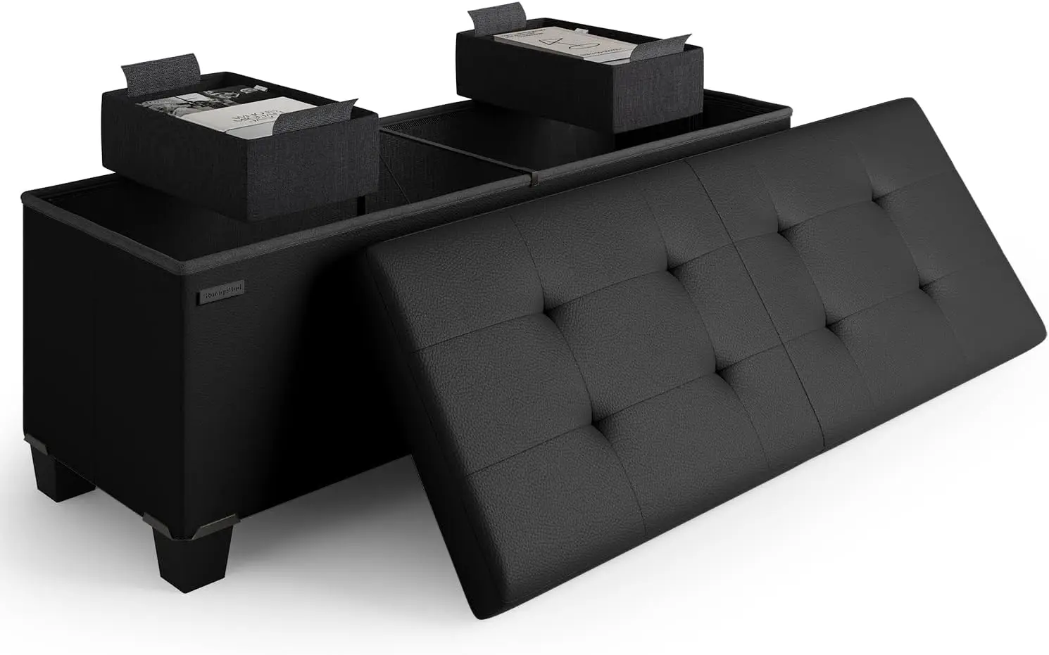 

43-inch Folding Storage Ottoman Bench with Bins, Max 660lbs Capacity, Faux Leather Foot Rest for Bedroom Living Room