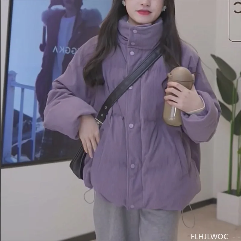 Cord-Baumwolle, 2025, Winter-Rollkragenpullover, warme Oberbekleidung, Mäntel, Kuchen, koreanischer Stil, niedliche Mädchen, kurze Daunenjacke, kurze Damen-Parkas