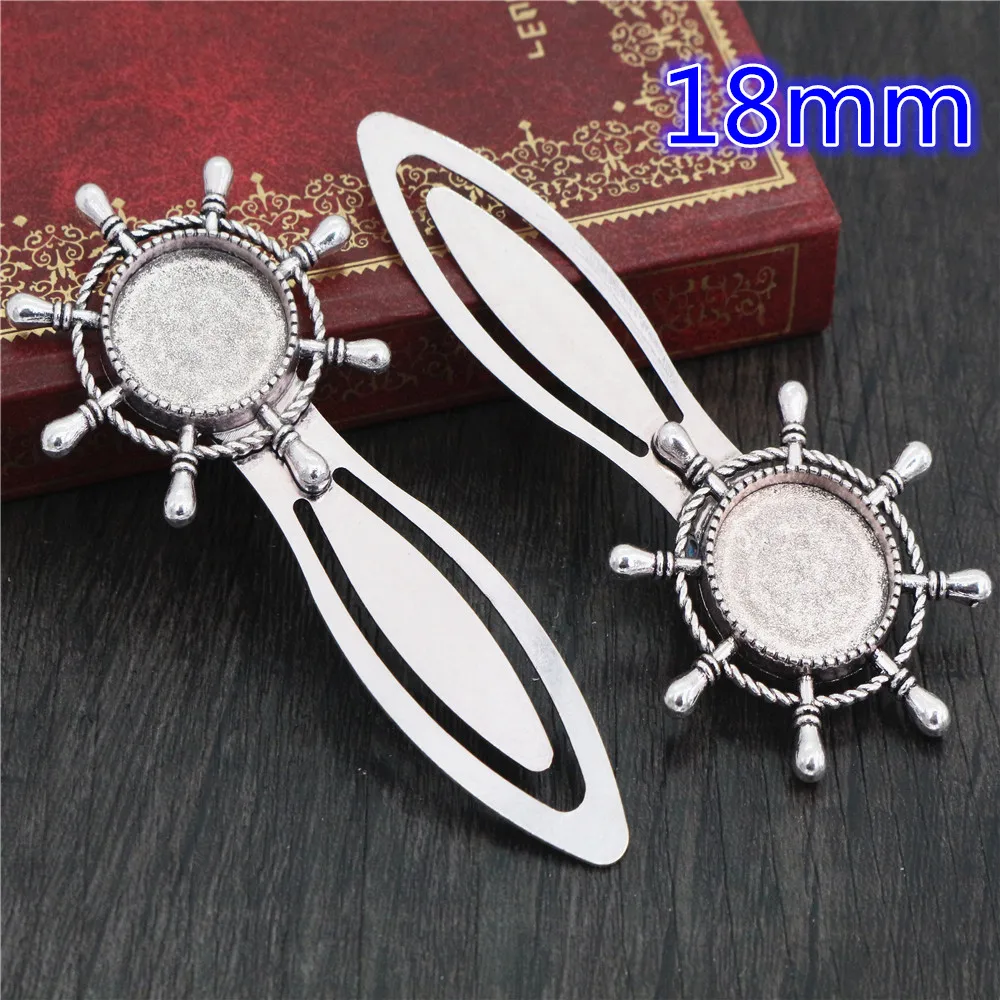 2pcs Antique Silver Plated Bronze Bookmark Cabochon Base Set