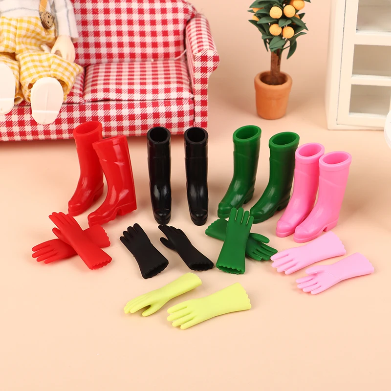 1Set 1:12 Dollhouse Miniature Rain Boots Gardening Gloves Gloves Baking Gloves Laundry Mitts Model Farm Decor Toy