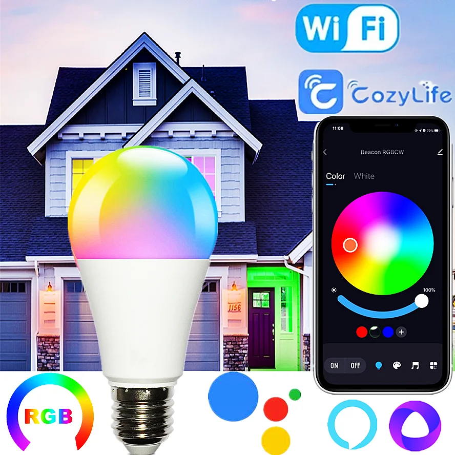 15W WiFi Smart Light Bulb E27 LED RGB Lamp Work with Alexa/Google Home 85-265V RGB+White Dimmable Timer Function color Bulb