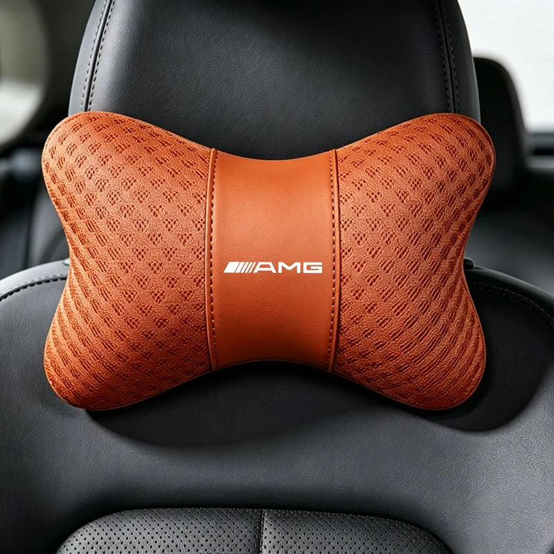 2Pcs PU Leather Car Pillows Headrest Neck Rest Cushion for Mercedes Benz AMG GLC GLE GLB CLA W205 W203 W204 W211 W212 W206 W210 view 3