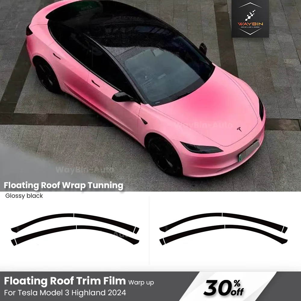 

Car Wrapping Film For Tesla Model 3 Highland 2024 Hidden Windows Strip Cover Black Model 3 Y Floating Roof Sticker Accessories