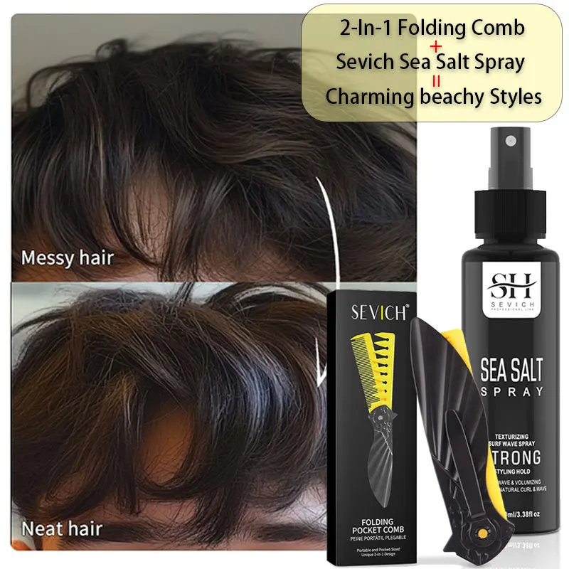 2 في 1 جيب أمشاط قابلة للطي متعددة الوظائف واسعة الأسنان النفط رئيس مشط ملح البحر رذاذ الشعر تكثيف رذاذ صالون تصفيف الشعر أداة #1