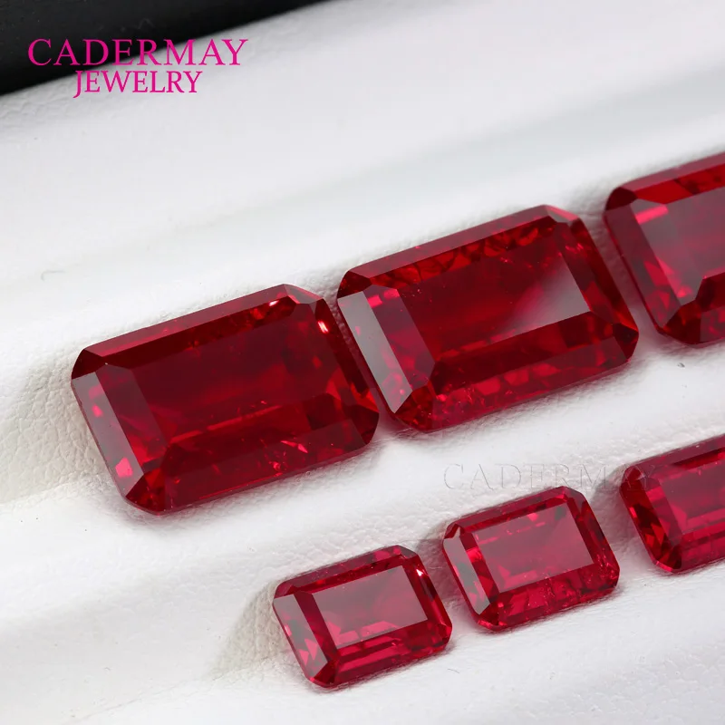 Lab Grown Ruby With Inclusions 2x4mm-15x20mm Rectangle Emerald Cut Pigeon Blood Red Synthetic Ruby Corundum Loose Gemstones