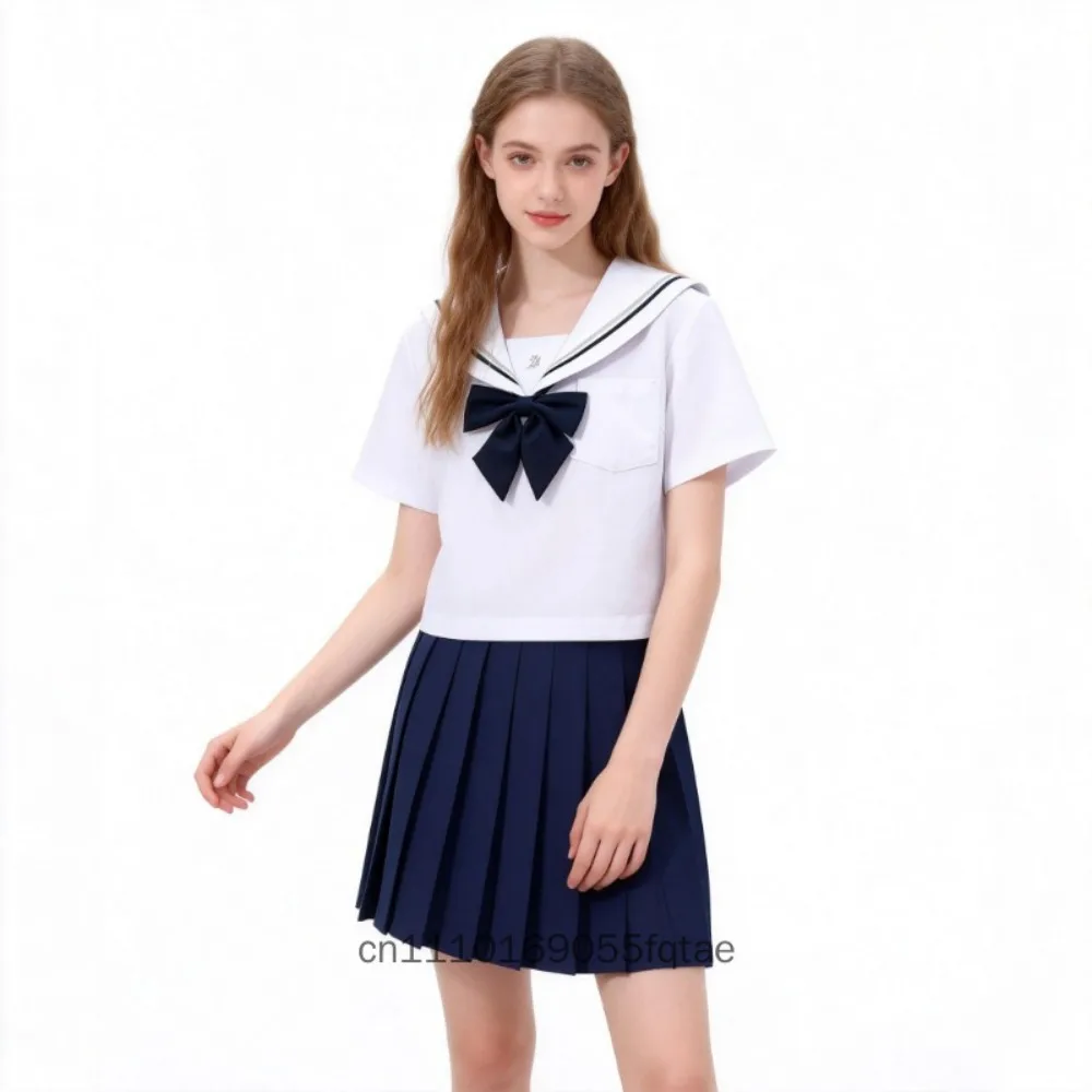 Japanese JK Uniform Sailor Suit White Basic College Style Sweet Bow Pleated Skirt Anime Cosplay Sweet Preppy Stage Performance