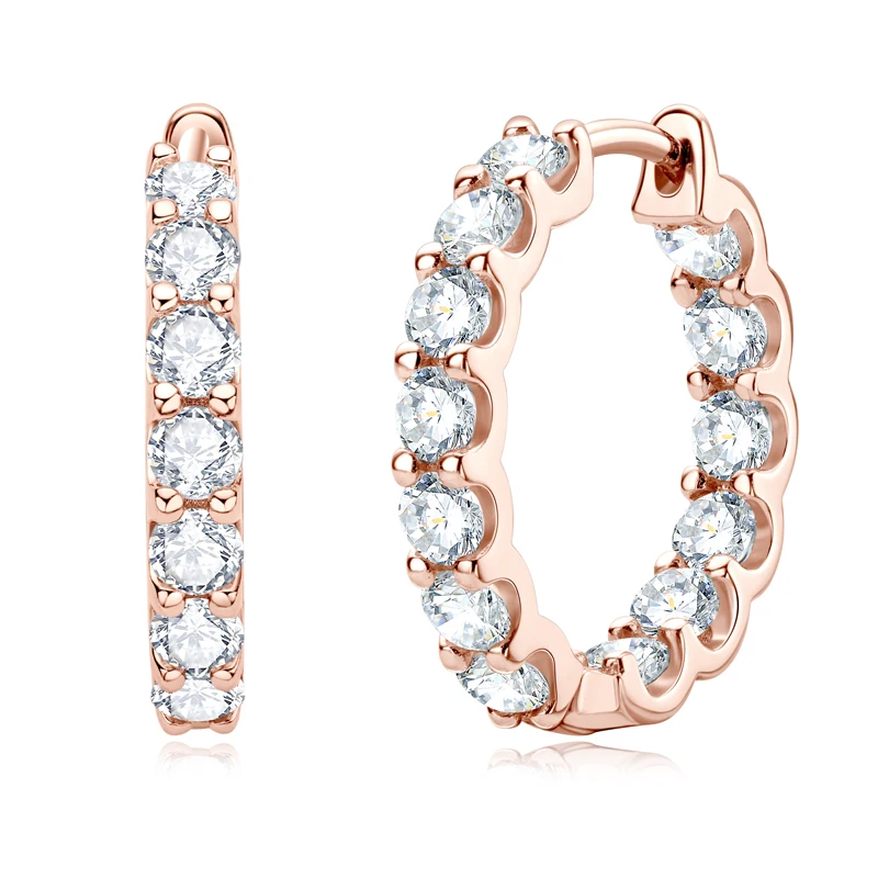 IOGOU Rose Gold Hoops Real 100% 925 Sterling Silver Earrings 3mm Moissanite With GRA Women Sparkling Fine Jewelry Trend 2023