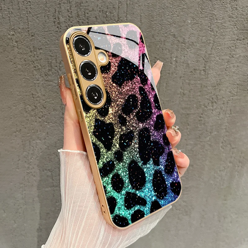 Luxury Gradient Leopard Glass phone case mobile phones fashion phone cases for Samsung Galaxy S26 S25 S24 S23 S22 FE,Ultra,Plus