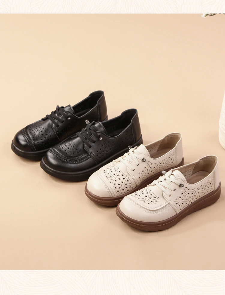 Neue hohle, atmungsaktive Schnürschuhe mit Schnürung für Damen, Oxfords aus Kunstleder, Slip-On-Flats für den täglichen Gebrauch, Mokassins – Detail 17