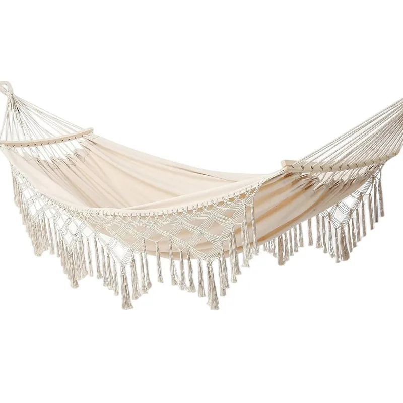 Bohemian Style Tassel Hammock, Portable Foldable Hammock for Outdoor Vacation, Strong Load Bearing & Comfortable