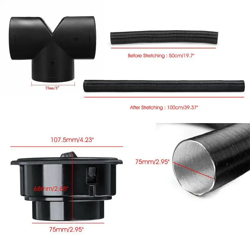 Car Heater Pipe 75mm Heater Duct T Type Y Warm Air Outlet Vent Retractable Car Heater Duct Car Heater Accessories