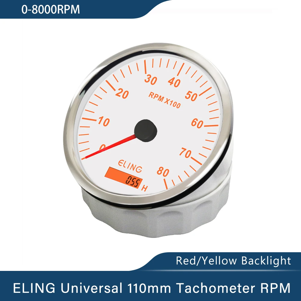 

ELING водонепроницаемый тахометр 110 мм 0-8000 об/мин для автомобиля, грузовика, лодки, тахометр с красной, желтой подсветкой 12 В 24 В