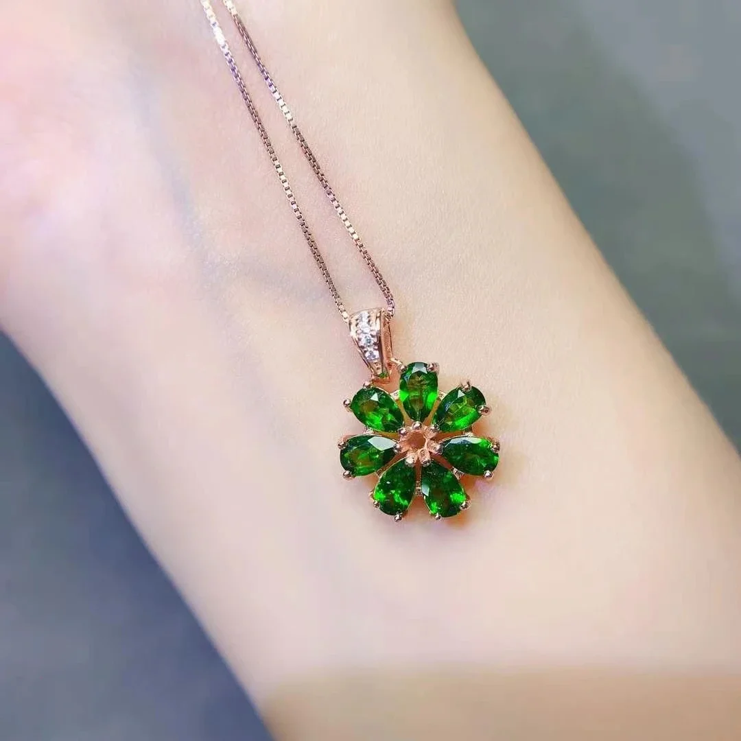 Classic Design 925 Silver Necklace Pendant 3mm*5mm Total 1.8ct Natural Diopside Pendant 18K Gold Plated Diopside Jewelry - Image 5