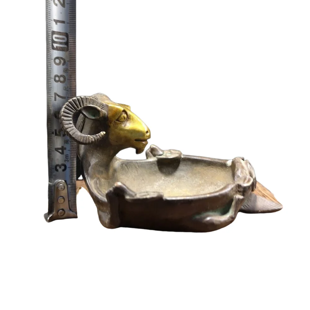 

Chinese Antique Brass Vintage Ram's Horn Ashtray Statue