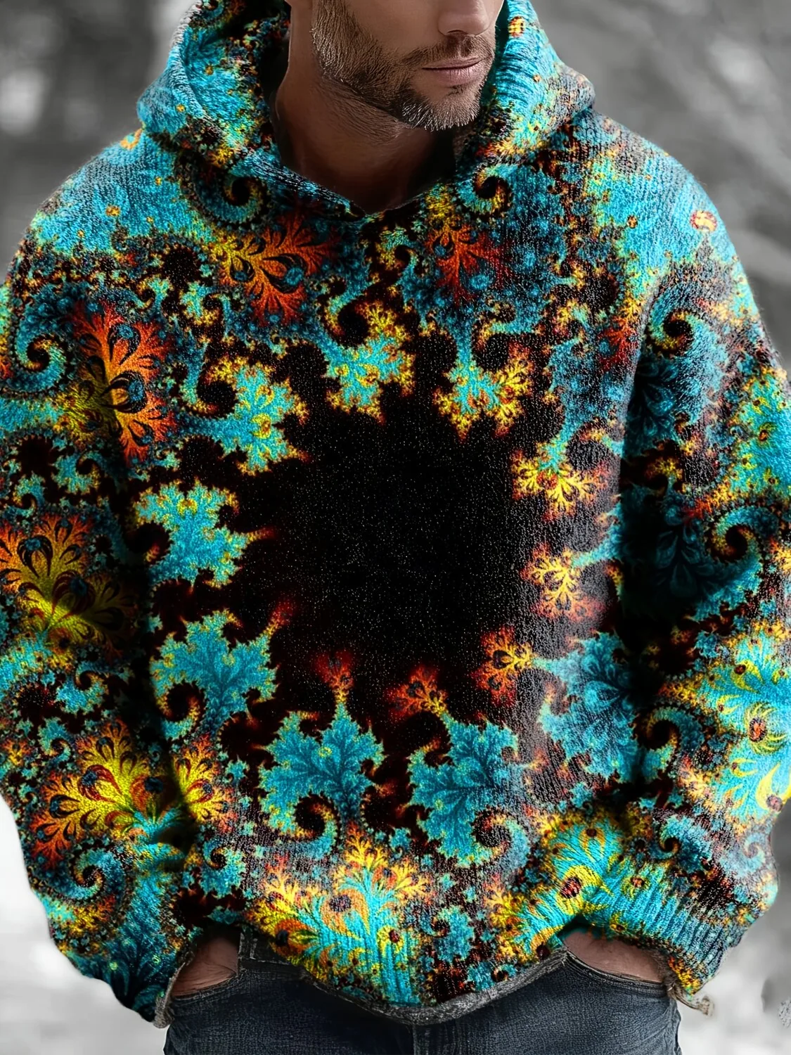 Sweat-shirt à capuche décontracté avec imprimé d'art abstrait rétro, sweat-shirt à capuche élégant et beau pour hommes, sweat-shirt confortable et décontracté.