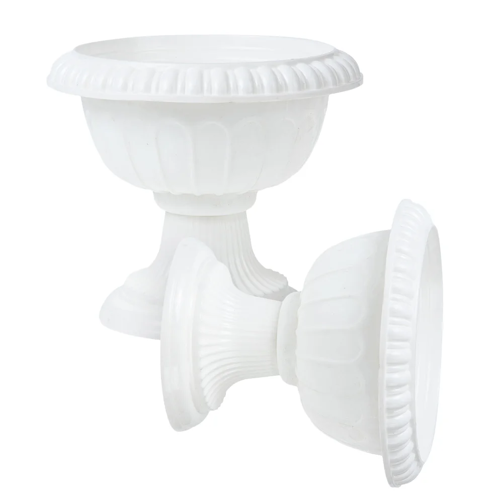2 Pcs Vases Wedding Flower Pot Plants Urn Style Planter Outdoor Urns White Plastic