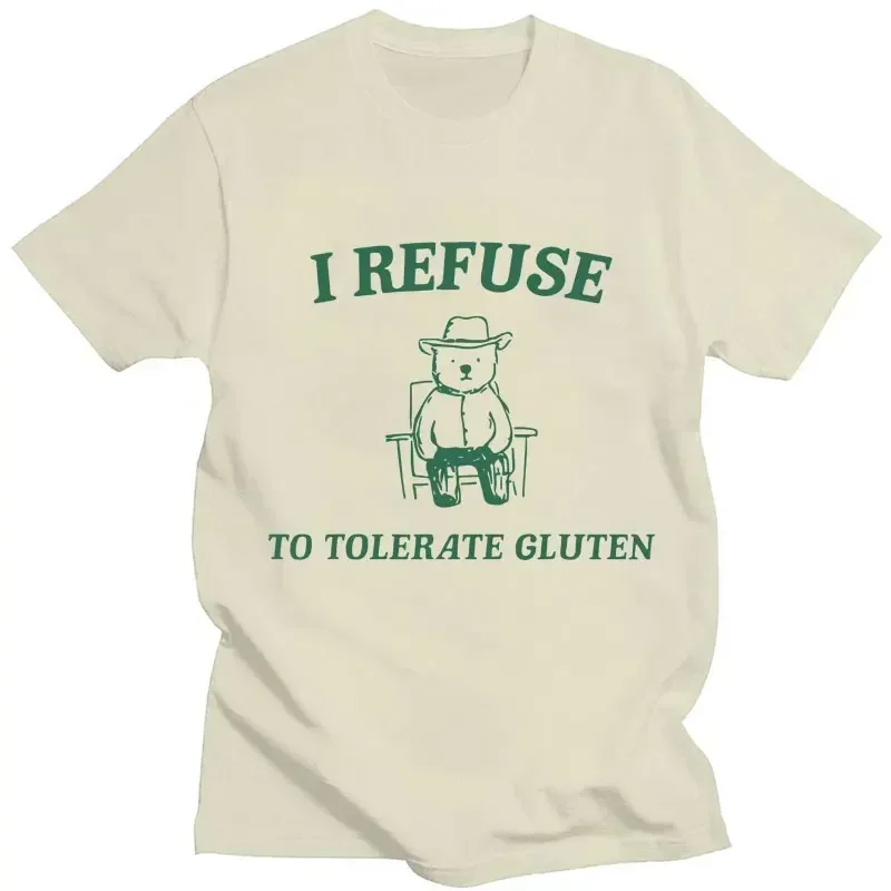 Funny I Refuse To Tolerate Gluten Kawaii T Shirt Men Women Oversized Vintage Short Sleeve Casual Cotton Spring Summer T-shirts