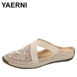 Summer New Women's Leisure Fashion Water Diamond One Step Comfortable Soft Walking Wear resistant Cool Slippers