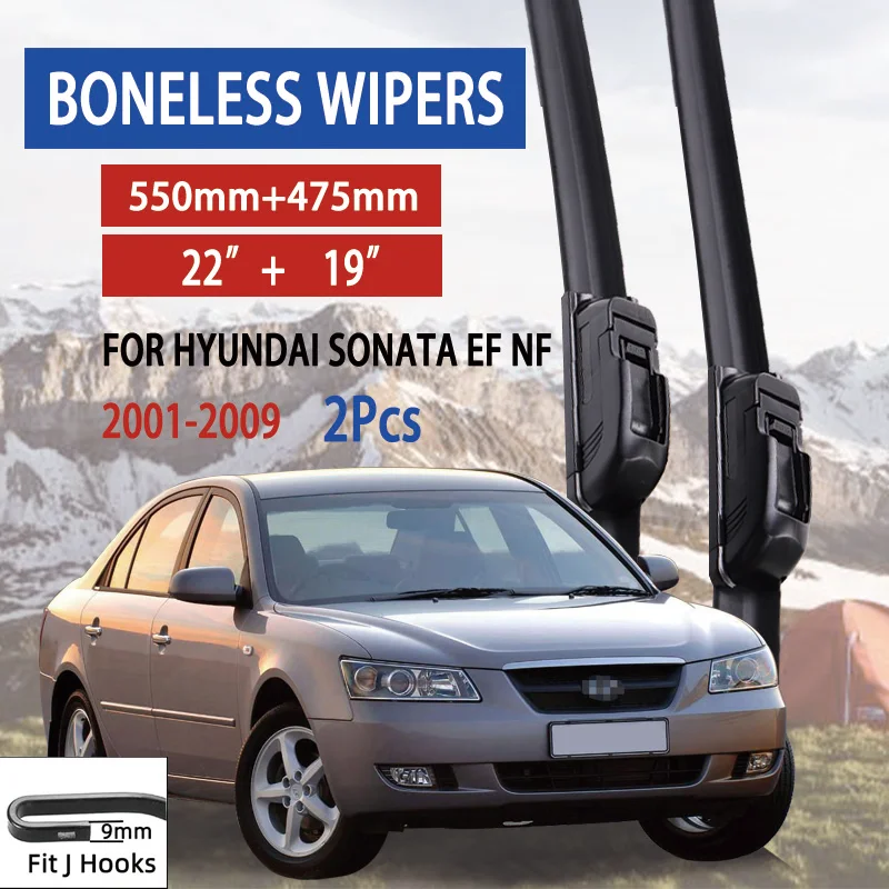 For Hyundai Sonata EF NF 2001-2009 Car Windshield Wiper U-type Soft Rubber Frameless Bracketless Car Wipers 22"+19"