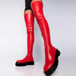 Thick Bottom Women Thigh High Boots Flat Heels Platform Women's Leg Boots Winter 2024 Elastic Boots