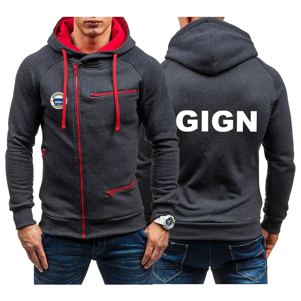 

France Gendarmerie GIGN New Spring Ans Autumn Mens Hoodies Classic Fashion Long Sleeve Solid Color Padded Zipper Jacket