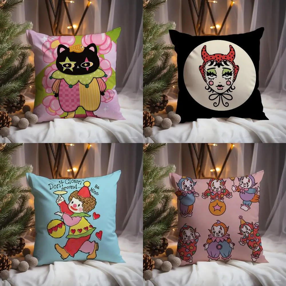 Retro Clown Art Cushion Cover Premium Comfort Reversible Pillow Cove -Two in One Design for Any Room & Car Interior