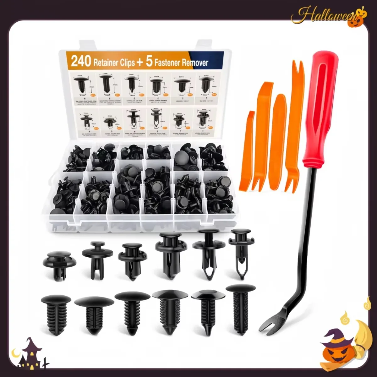 

Auto Push Pin Rivets Set, 240 Piece Universal Retainer Clips for Car Door Trim, Black