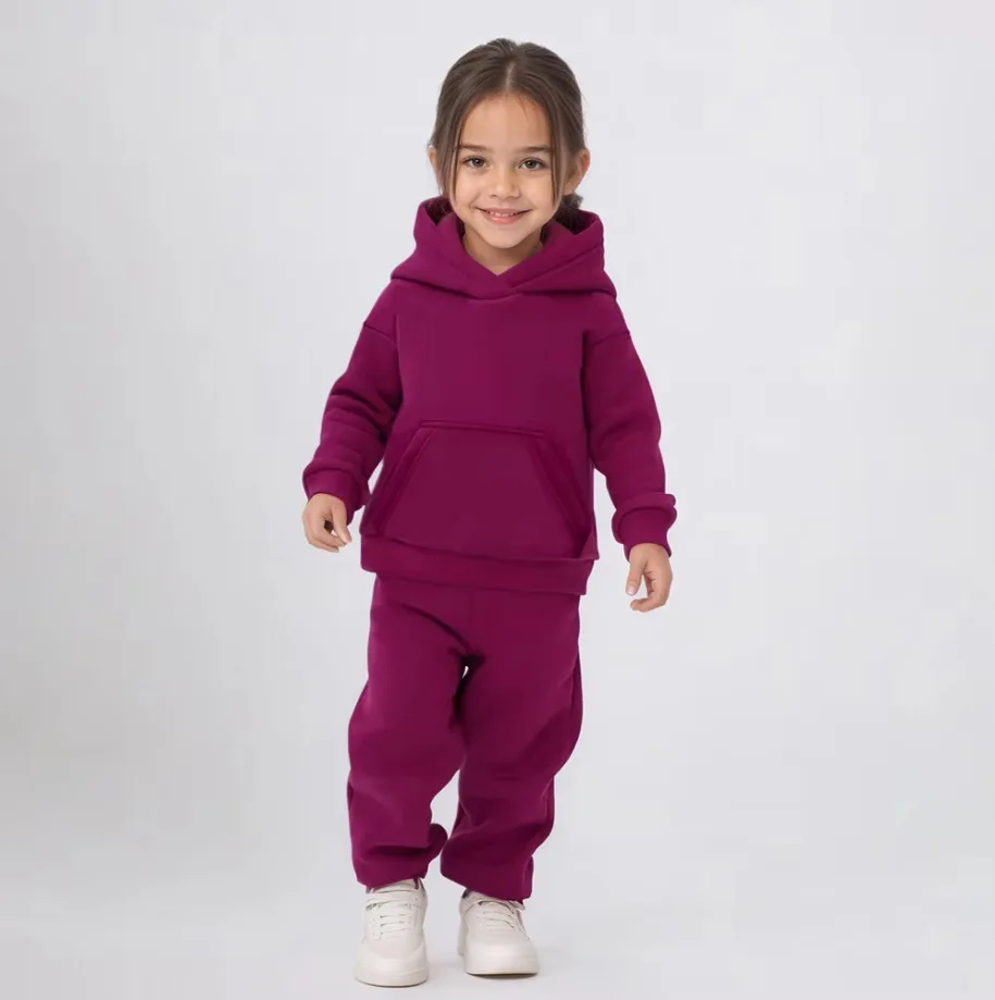 

Boys Girls Clothes 2026AW European and American Style Children's Solid Color Hooded Sweatshirt Set, Sports Two-piece Set