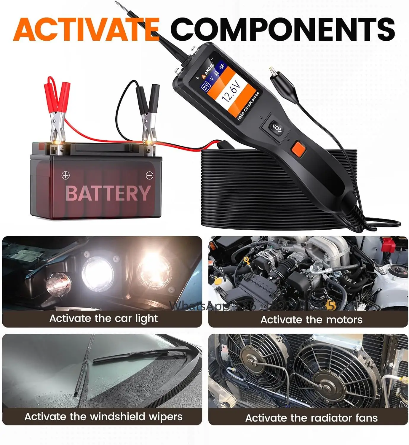 PB50 12 فولت/24 فولت دائرة الطاقة التحقيق تستر السيارات الكهربائية أداة تشخيصية 13FT كابل التيار المتناوب تيار مستمر الجهد قصيرة مكتشف ديود #5