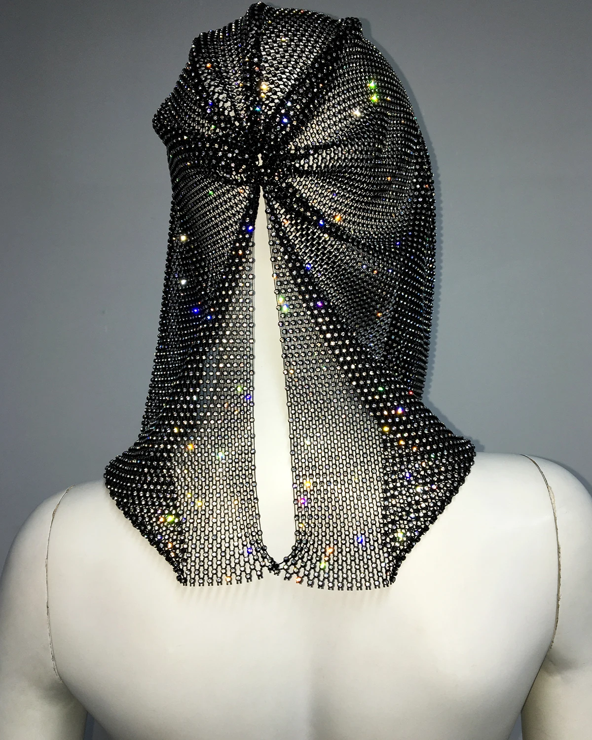 FestivalQueen Shiny Kerchief Turban with Rhinestone for Women Sexy Fishnet Hat Individual Party Nightclub Fashion Y2k Accessorie