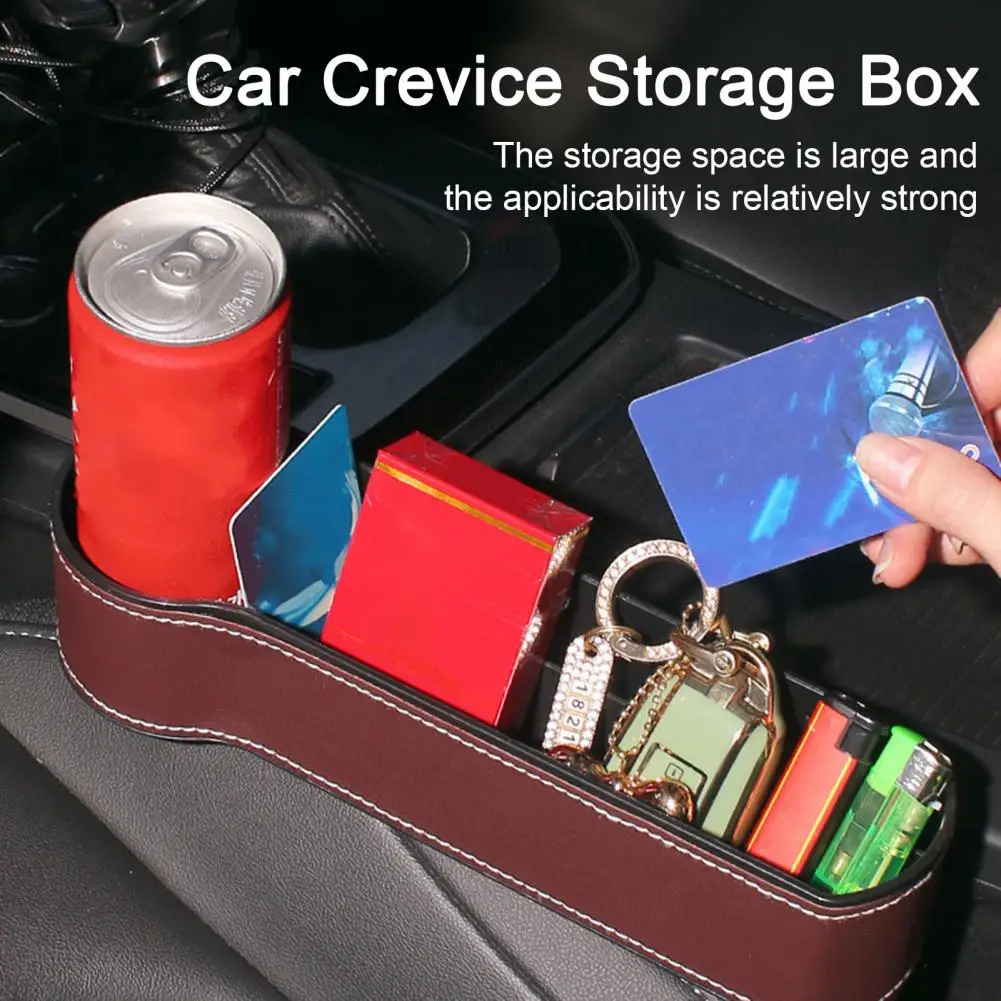 Leather Car Seat Gap Organizer Multifunction Console Crevice Filler Side Storage Box with Cup Holder Car Interior Storage Pocket