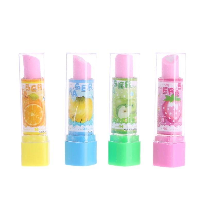 62KA جميل أحمر الشفاه على طراز مطاط الفاكهة الفاكهة قلم رصاص القلم رصاص الهدية قرطاسية الهدية