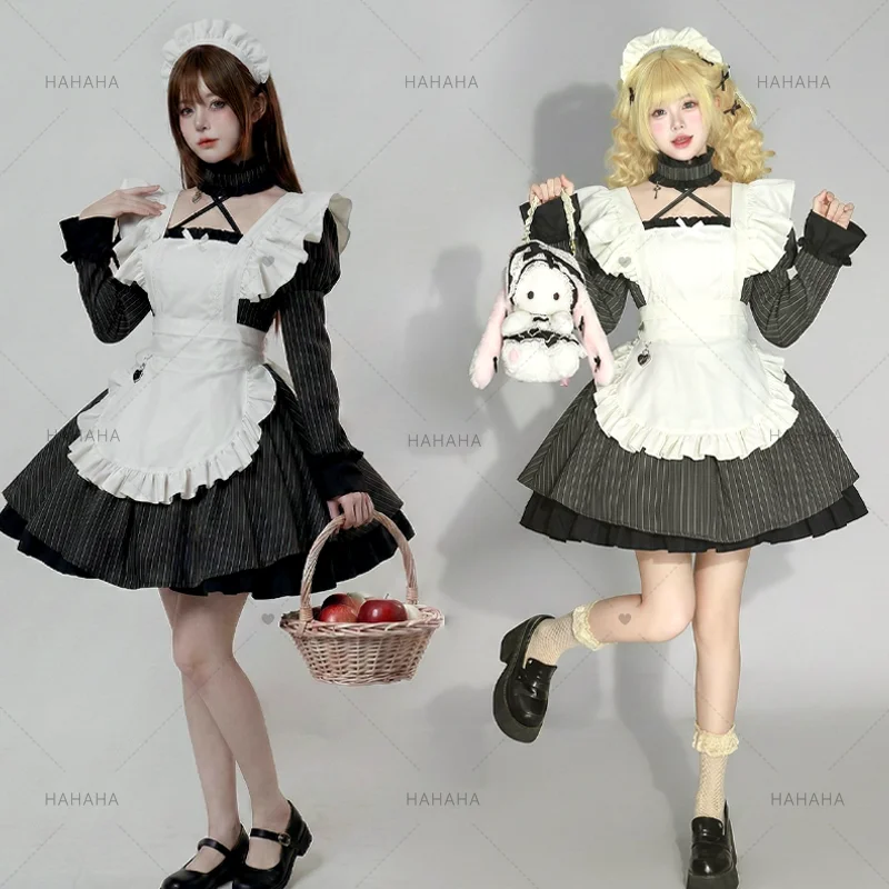 

Striped Maid Cosplay Costume Dress Lolita Maid Outfit BBW Women S-5XL For Hallowmas Party Adult Women