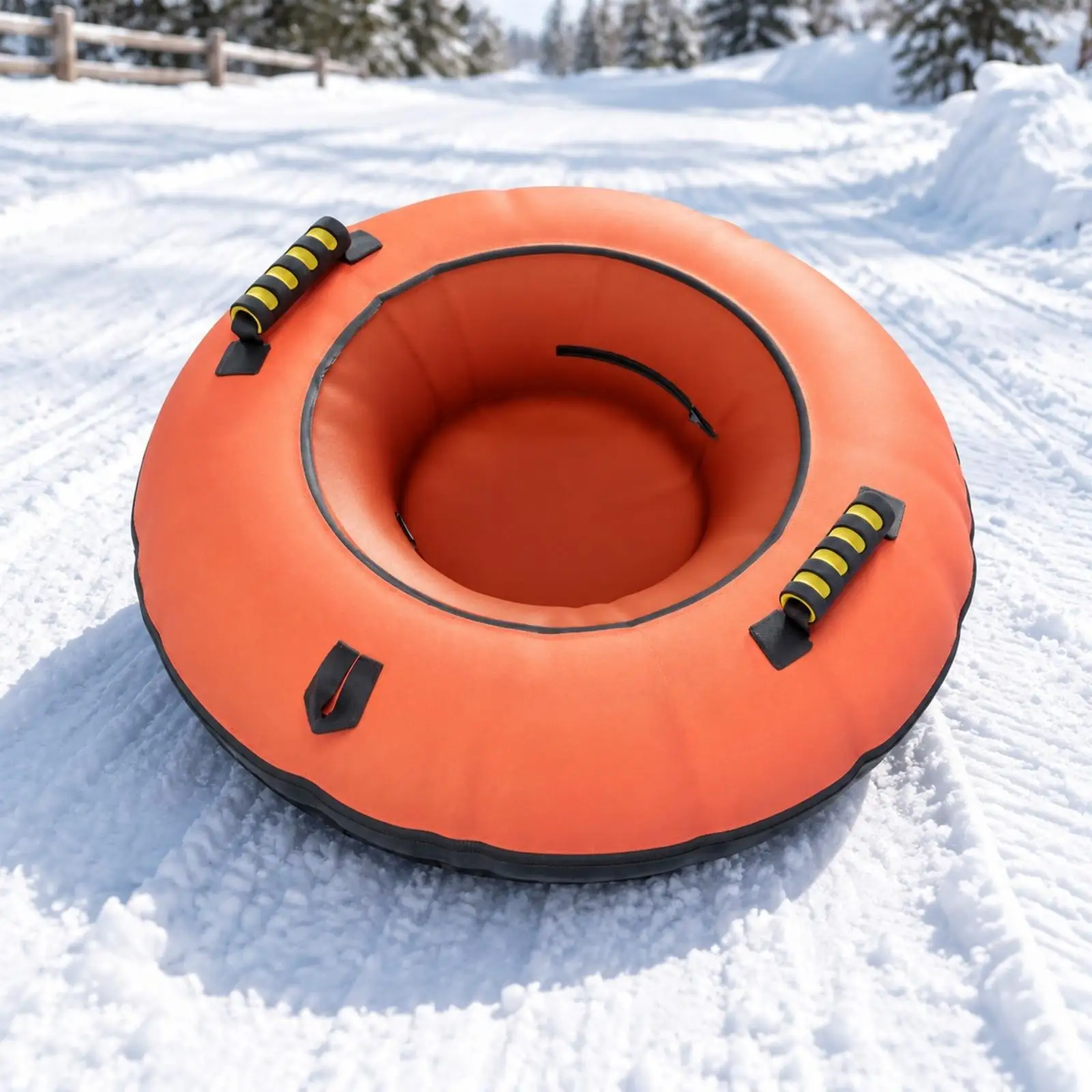 Round Inflatable Sled for Snow Tubing with Foldable PVC Design Comfortable Center Seat and Carry Handles for Winter Outdoor