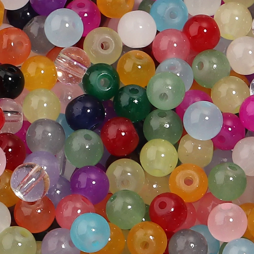 50pcs/lot 6mm Jelly Colored Glass Beads Imitation Jade Loose Spacer Glass Round Bead For DIY Charm Bracelet Necklace Accessories