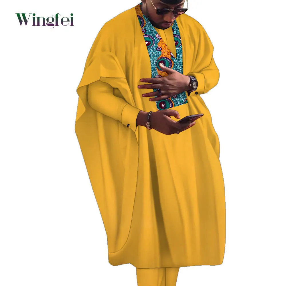 African Style Men\'s Outfits Dashiki Agbada Robe Suits 3 Piece Sets Men African Attire Abaya Nigerian Clothes Large Size WYN1359