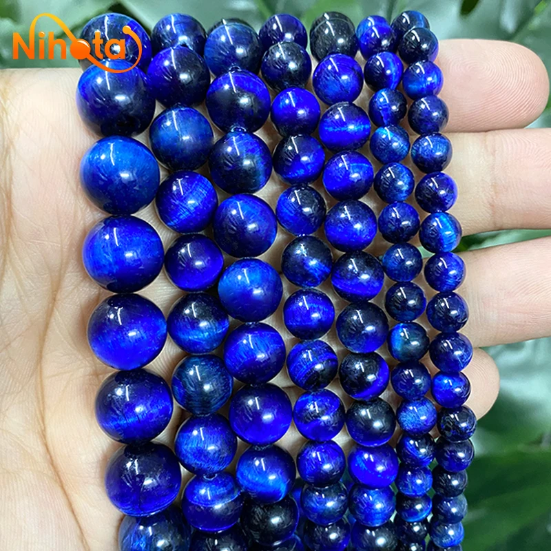 

Natural Lapis Lazuli Blue Tiger Eye Stone Loose Round Beads 6/8/10/12mm DIY for Jewelry Making Ear Studs Bracelets 15" Strand