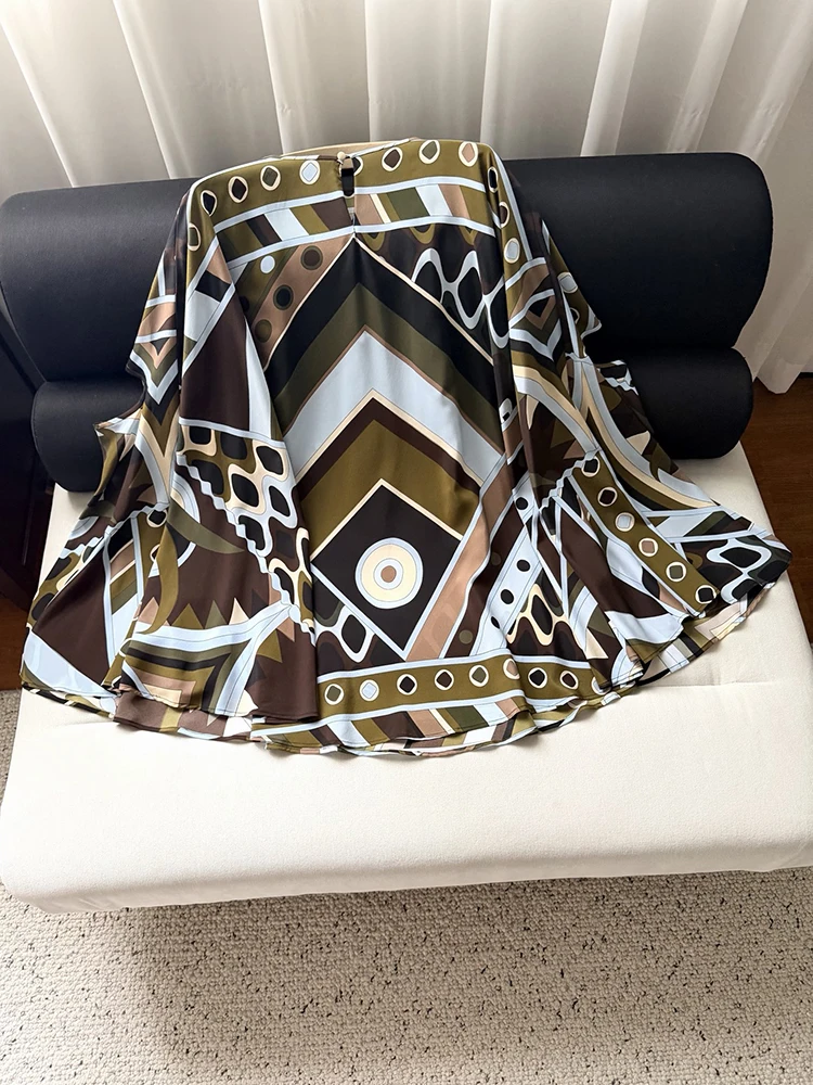 Spring Summer Fashion Daily Casual Vintage Geometric Print Silk Mini Dress Women's O-Neck Batwing Long Sleeve Loose Short Dress