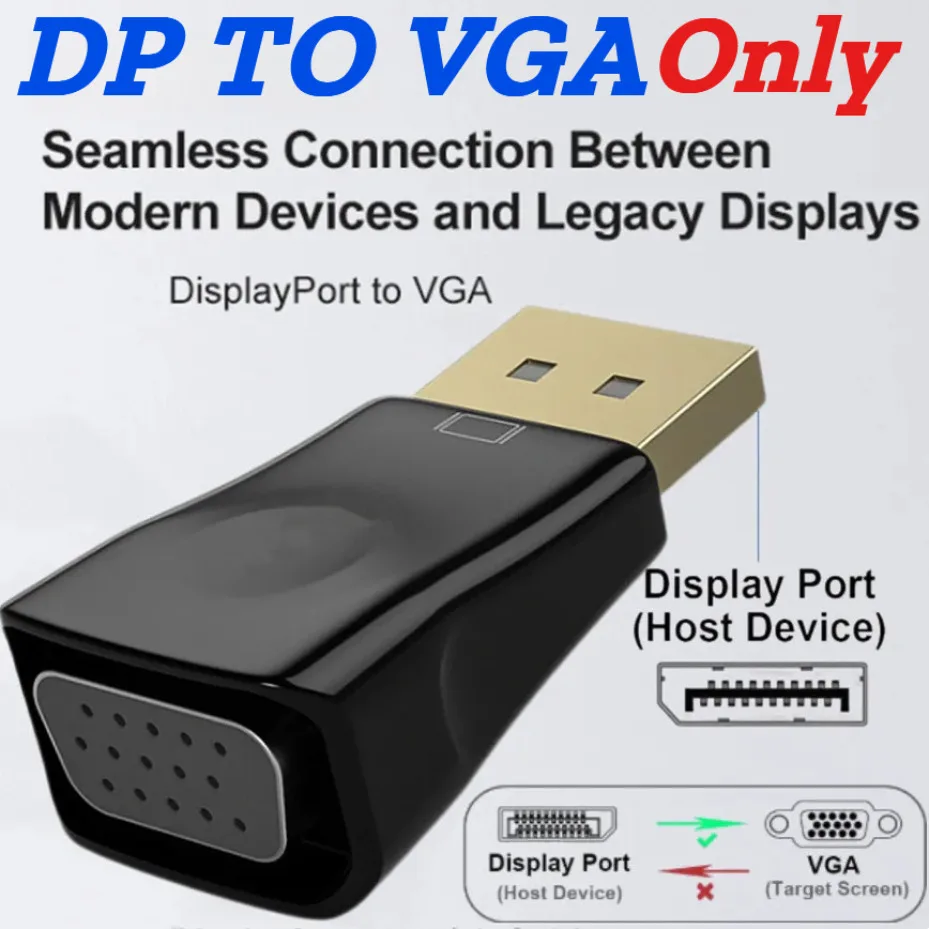 DisplayPort to VGA Adapter 1080p Full HD Display Port DP to VGA Converter For Computer Desktop Laptop PC Monitor Projector HDTV