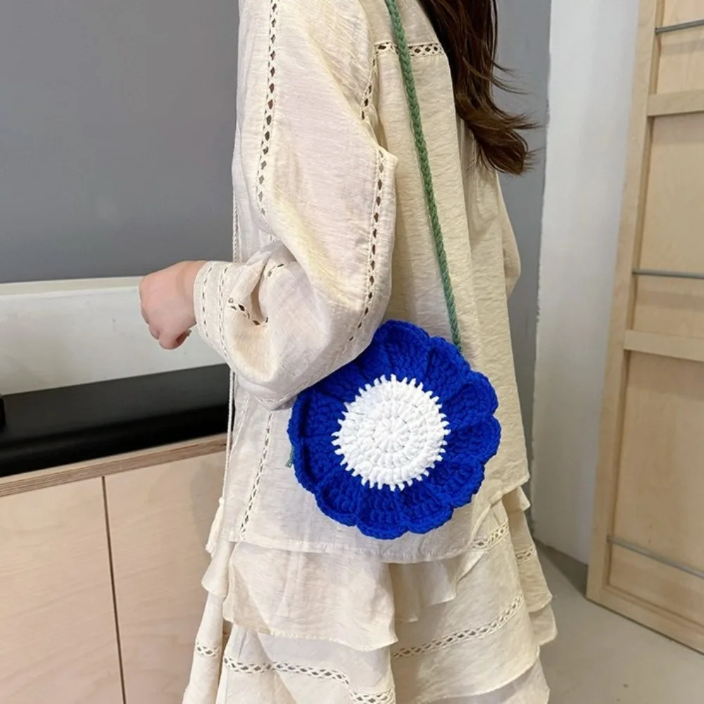 

Cute Knitted Sun Flower Weave Bag Messenger Bag Bohemian Flower Shoulder Bag Storage Bag Rustic Beach Crossbody Bag Travel